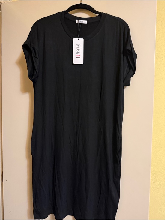 Basic Bae Dresses & Skirts - Basic One Black Crewneck T-Shirt Dress